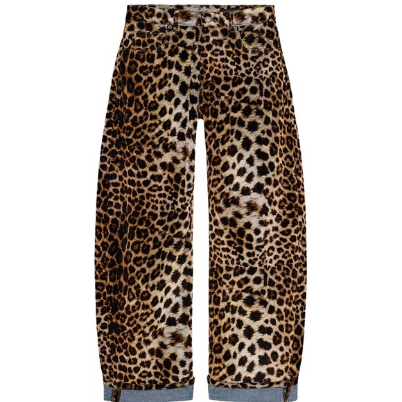 Zara Denim - Zara Leopard Print Wide-Leg Jeans - Brown, Black, Cream